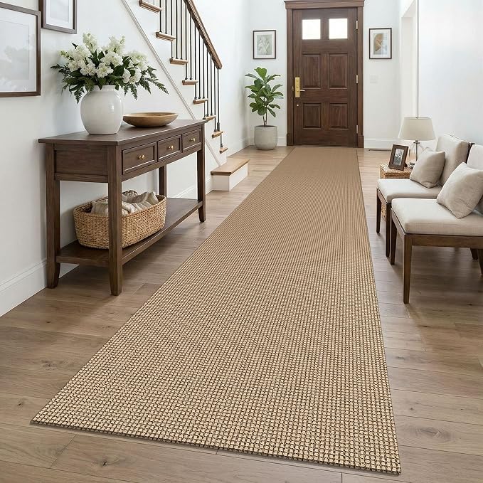 KOZYFLY Boho 2.5'x16' Runners Rugs for Hallway, Extra Long Washable Runner Rug, Woven Non Slip Kitchen Runner, Cotton Entryway Rug, Floor Carpet for Entry, Aisle, Hall, Orange Beige/Tan/Brown