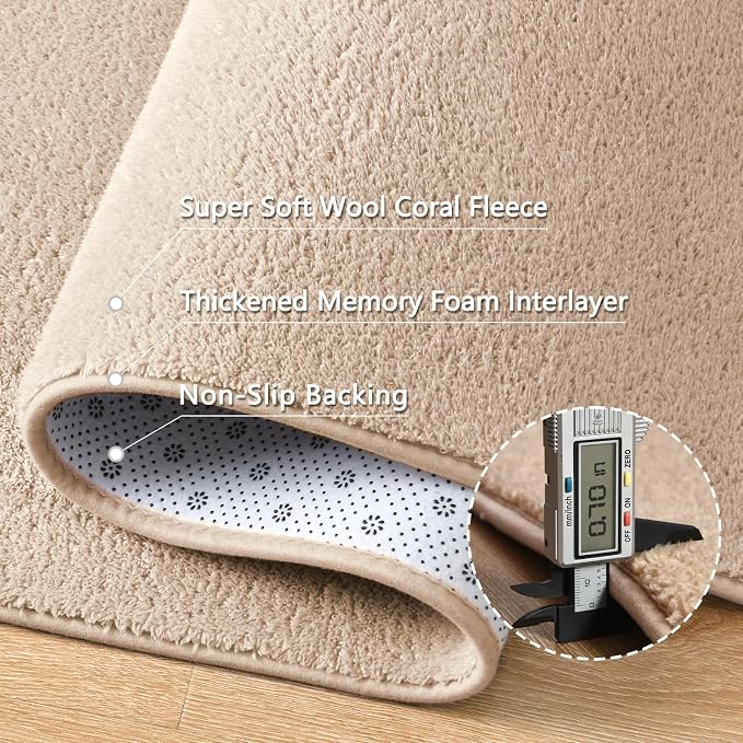 5x7 Beige Area Rug Modern Aesthetic Minimalist | Washable Memory Foam, Low Pile Non Slip Indoor Carpet for Living Room Bedroom Office Classroom College Dorm Room Home Decor