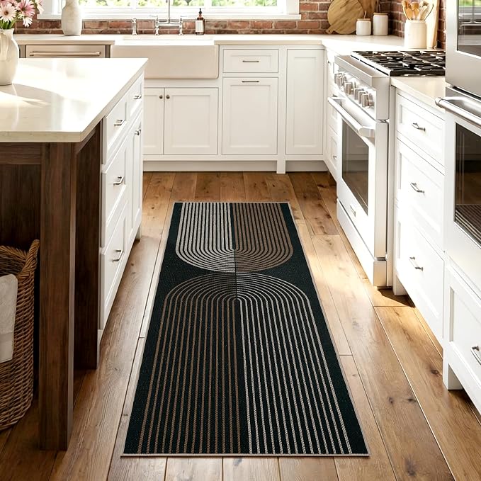 GarveeHome Easy Jute Runner Rugs 2x8 Modern Rainbow Rug for Hallway Kitchen Non Slip Indoor Outdoor Runner Door Mat for Laundry Porch