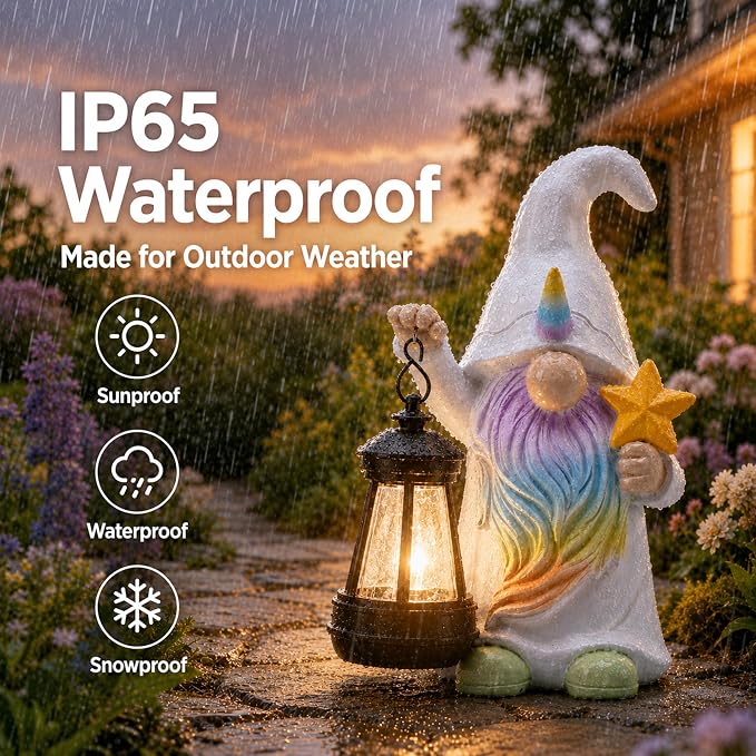 Solar Garden Gnome Statue : Unicorn Outdoor Lantern Decor | Waterproof Resin, Figurine Lights,Yard Lawn Porch Balcony Patio Home Decorations, Gifts for Mom Women Grandma