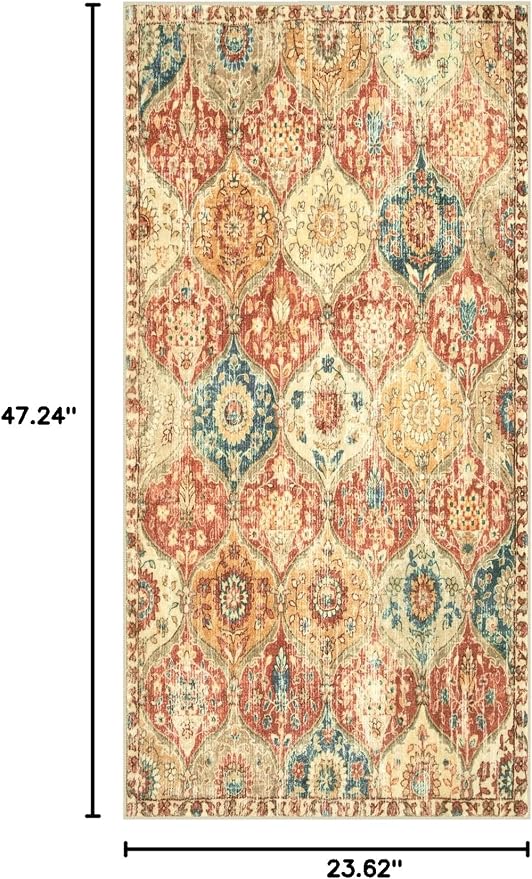 Lahome Kitchen Rugs Non Slip Washable Rugs for Entryway, 2x4 Rug Non-Slip | Moroccan Trellis Ultra-Thin Indoor Door Mat Small Carpet for Bathroom Bedroom Entry Elise, Red/Orange