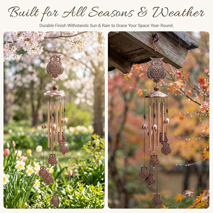 Wise Guardian Owl Wind Chime for Outside - The for Dad, Mother's Day, Family & Siblings, Graduation, Teacher, New Home & Your Garden (39 inches)