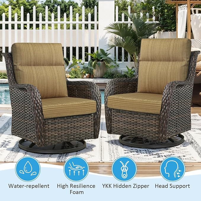 Outdoor Patio Chair Cushions 44x21x3.5 inch, Set of 2 Thicken Comfy Cushions for Rocker Non Slip Fade Shield Water Repellent High Back with Ties, Yellow Stripe