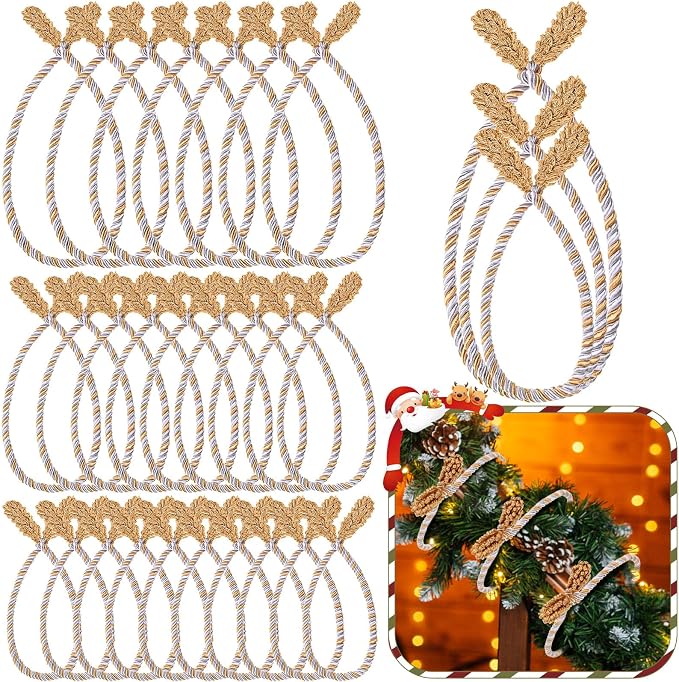 Zhengmy 24 Pcs Christmas Garland Ties Extra Long 30'' 25'' 20'' Gold Silver White Decorative Twist Tie for Banister Reusable Flexible Twist Tie for Garland Stairway Railing Home Xmas Holiday Decor