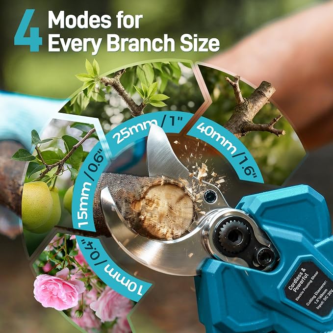 Electric Pruning Shears for Gardening, 1.6" Cutting Diameter, Portable Branch Cutter with SK5 Blades, 4 Modes, 2×4.0Ah Battery Powered Cordless Pruner for Garden Tree Trimming