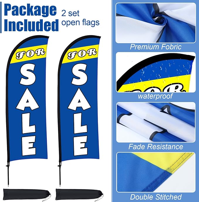 Buryeah 2 Set Sale Feather Flag 7 x 5.4ft Huge Sale Banner Flag Themed Flag with Pole Kit for Retail Store Outside Garden Business Advertising(Blue)