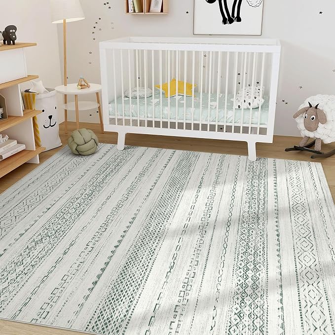 Nakagishi Boho 5x7 Area Rug Living Room Rugs Machine Washable Green | Soft, Pet & Kid Friendly, Carpet for Living Room/Bedroom/Office/Kitchen/Nursery, Daily Home Decor Stain Resistant Moroccan
