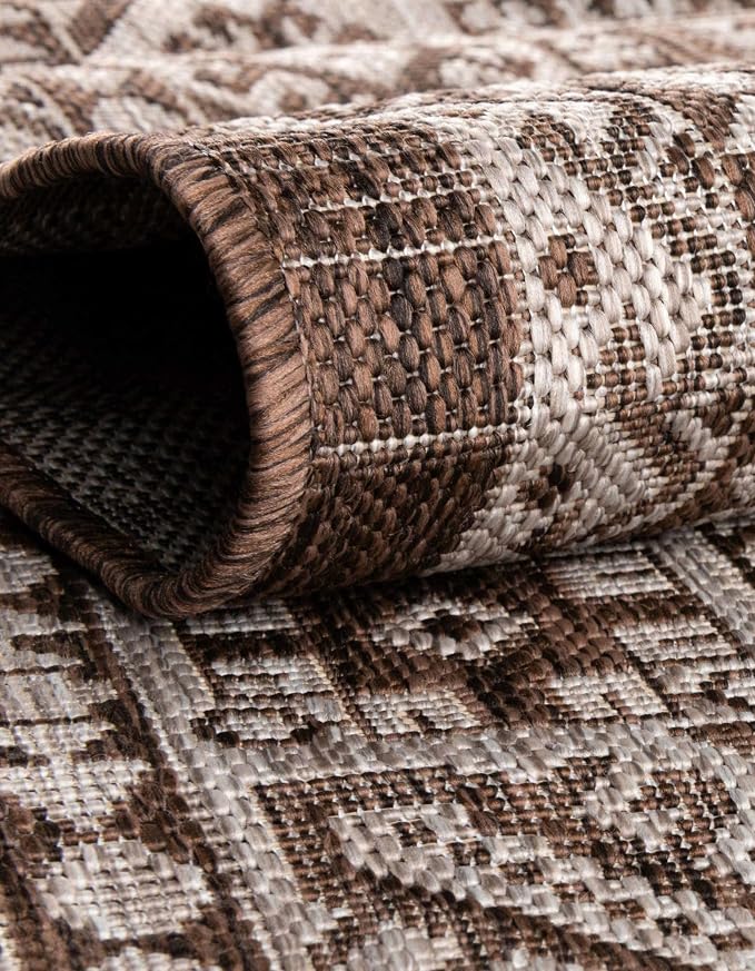 Unique Loom Outdoor Aztec Collection Area Rug - Chalca (13' Round, Brown/ Ivory)