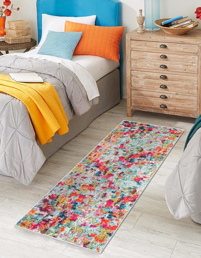 Unique Loom Chromatic Collection Area Rug - Champagne (2' 2" x 6' Runner, Multi/ Blue)