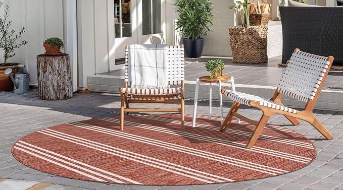 Unique Loom Outdoor Collection Area Rug - Anguilla (4' 1' Round, Rust Red/ Ivory)