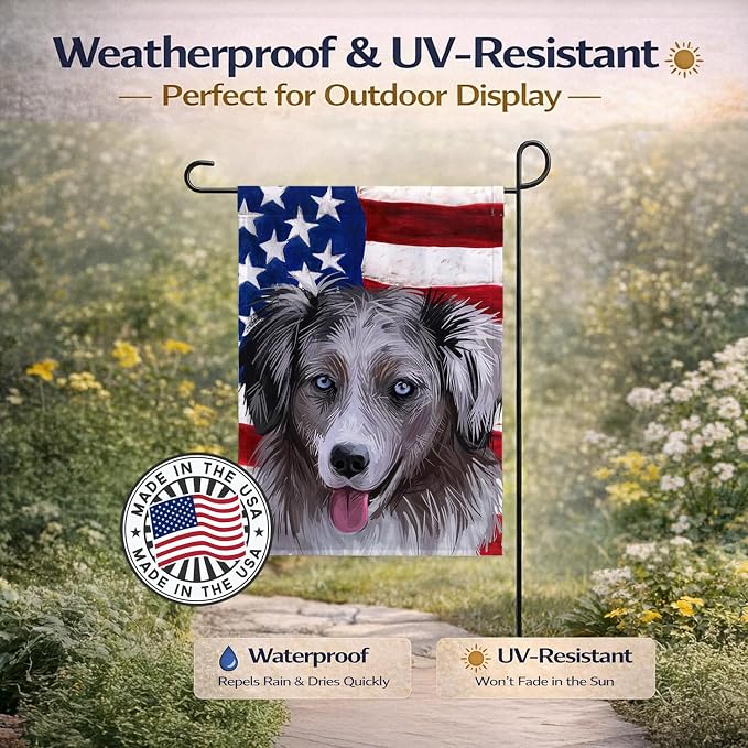 Caroline's Treasures CK6615GF Miniature American Shepherd American Flag Garden Flag Mailbox Flag Decorative Yard Flag Banner Outside Patio Artwork Yard Flower Beds, Garden Size, Multicolor