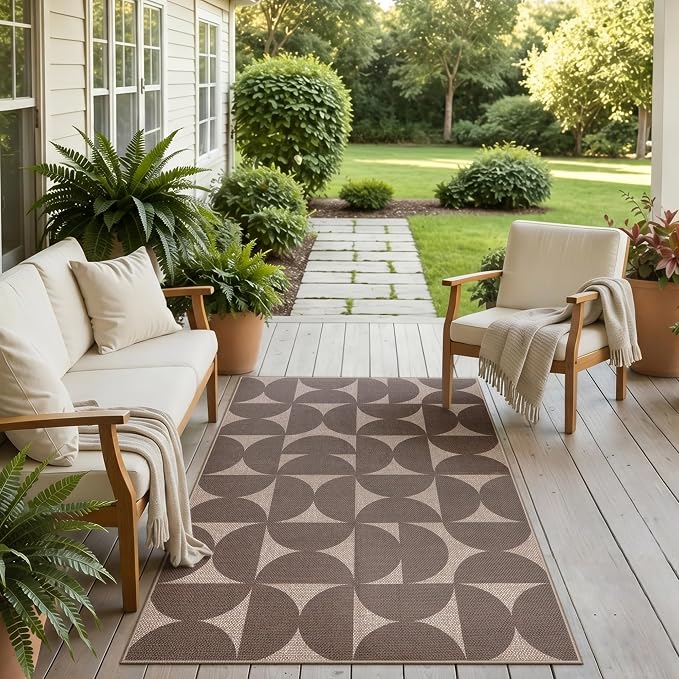 Lahome Semi Circle Easy Jute Rugs for Entryway, Tan 3x5 Washable Rug | Non Slip Stain Resistant Lightweight Door Mat for Entry Front Porch