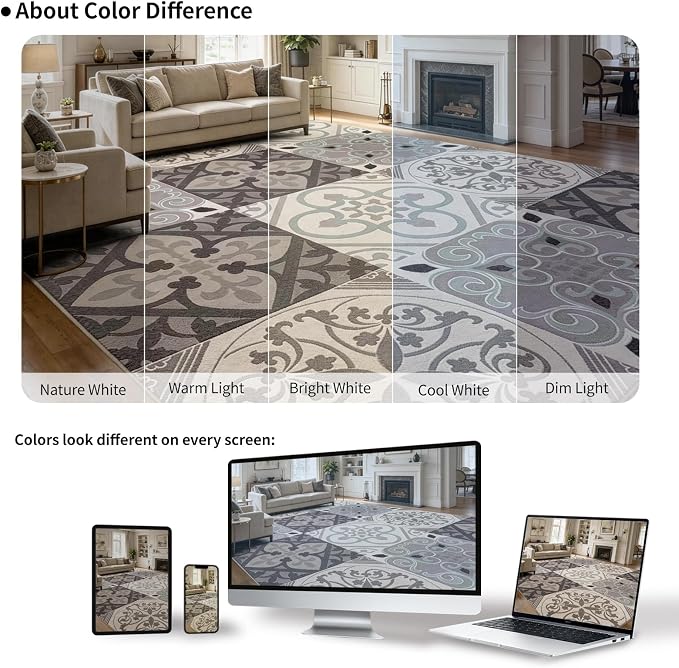 Washable Geometric Moroccan Area Rug 8x10, Non-Slip Low-Pile Stain Resistant Modern Indoor Carpet for Living Room Dining Room Bedroom Office, Grey Brown