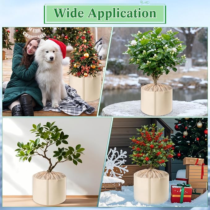 2 Pcs Plant Pot Covers for Winter, Insulated Potted Plant Covers Freeze Protection with Drawstring & Hook-and-Loop Closure, Flower Pot Protection Bag to Keep Outdoor Plant Warm, 25.6"x 27.5"