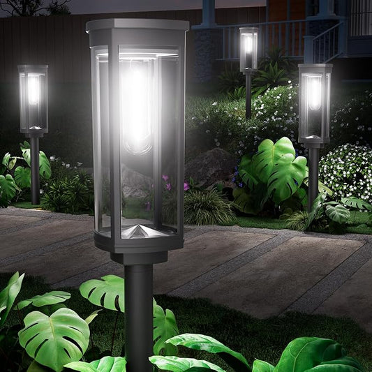 NEWMESSI 4 Pack Solar Pathway Lights Outdoor, Modern Super Brightness LED Path IP65 Waterproof Garden Lights Solar Powered Landscape Lighting for Outside Yard Garden Driveway Walkway