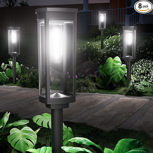 NEWMESSI 8 Pack Solar Pathway Lights Outdoor,Super Brightness IP65 Waterproof Auto On/Off Solar Path Lights, Garden Solar Powered Landscape Lighting for Outside Yard Garden Driveway Walkway Decor