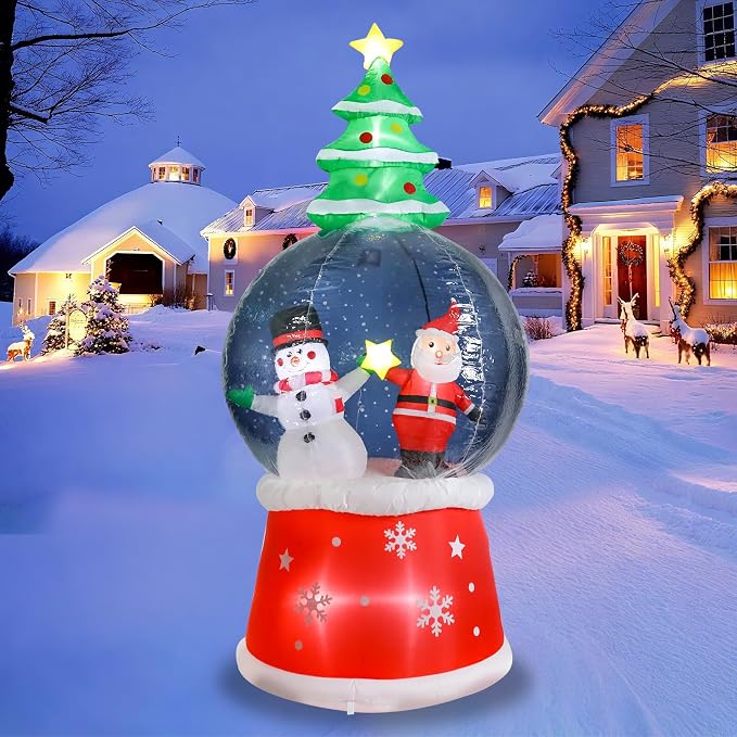 MUMTOP Inflatable Snow Globe-Christmas Inflatable Outdoor Decoration - 7.68 FT Snowglobe Inflatable Outdoor with Snowman and Santa Inside Lighted Blow Up Inflatables for Garden Yard Outside Decor