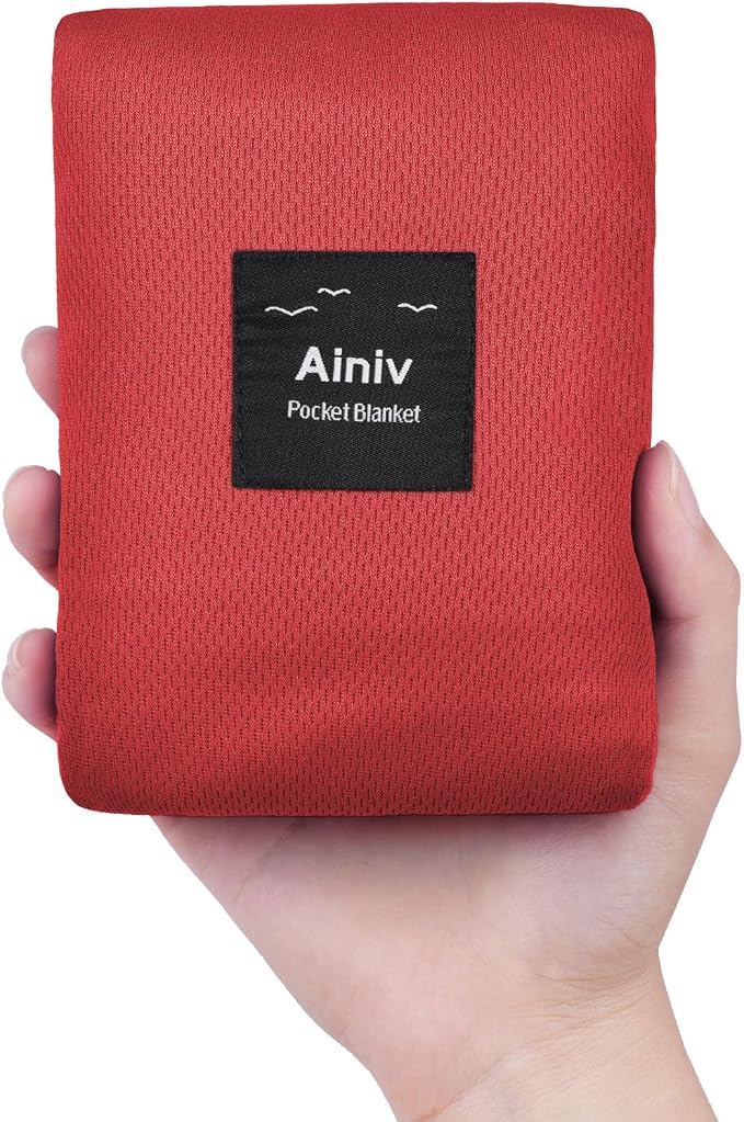 Ainiv Picnic Blanket, Mini Pocket Beach Mat 78.8 x 82.7IN (5-7 People) Foldable, Lightweight Waterproof Sand Free, Foldable Thin Ground Sheet for Outdoor Camping Hiking Travel - with Hand Strap