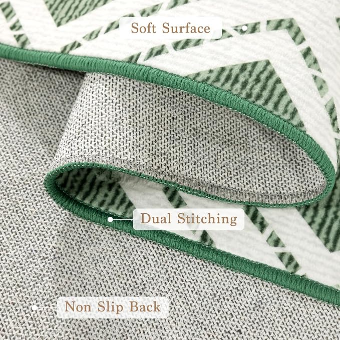 LBRO2M Machine Washable Rug Soft Pet Friendly Carpet 8X10 Green | Checkered Rug 8X10 for Living Room, Bedroom, Dining Room, Home Office, Non Slip Carpet, Foldable Stain Resistant Rugs