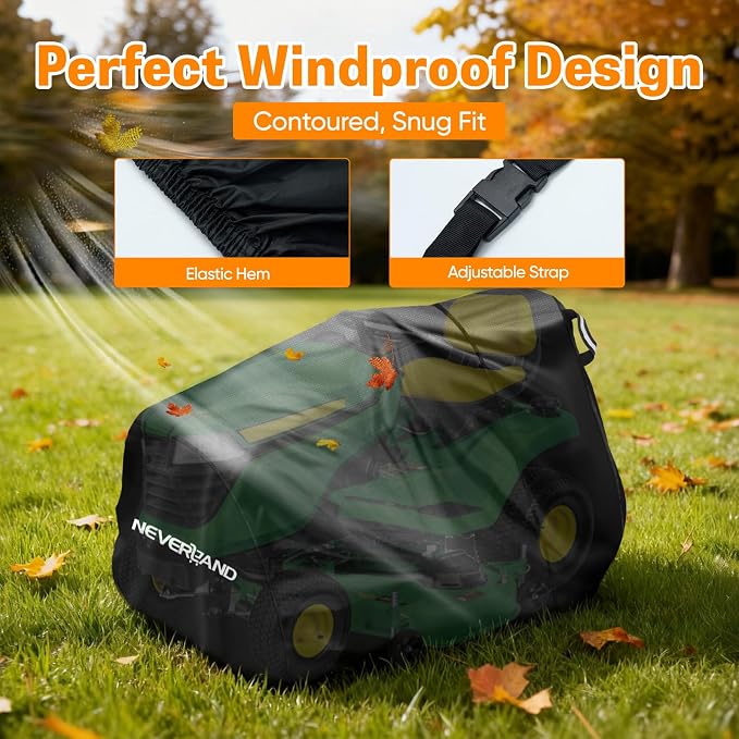NEVERLAND Riding Lawn Mower Cover - Lawn Tractor Cover with Drawstring & Storage Bag, Fits 42" to 54" Decks, 420D Polyester Oxford, Reflective Handles