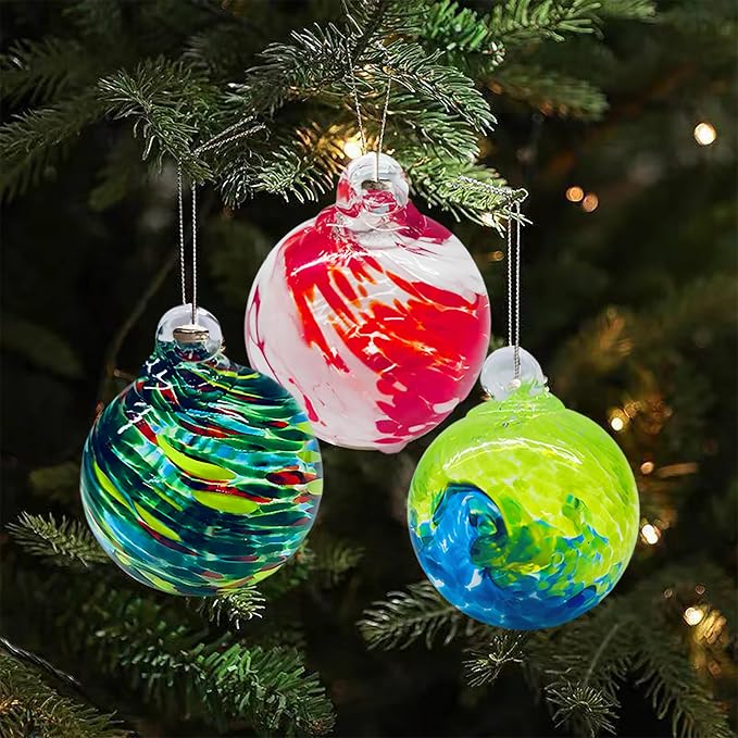 6 Pack Hand Blown Glass Christmas Ornaments - 2.3 Hanging Gazing Balls, Witch & Friendship Balls for Home Window, Outdoor Garden, Patio Decor - Gift for Mom, Wife, Women, Friends (Multicolor)