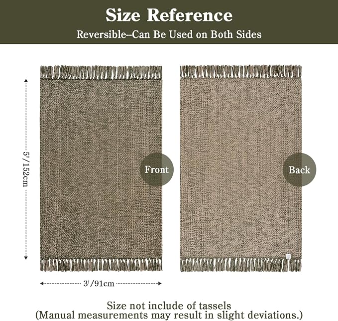 3' x 5' Indoor Entryway Rug, Boho Farmhouse Moss Green Kitchen Rug | Modern Hand-Woven Soft Bedside Rug Low Pile Front Door Mat, Washable Bathroom Rugs for Laundry Nursery Bedroom Patio