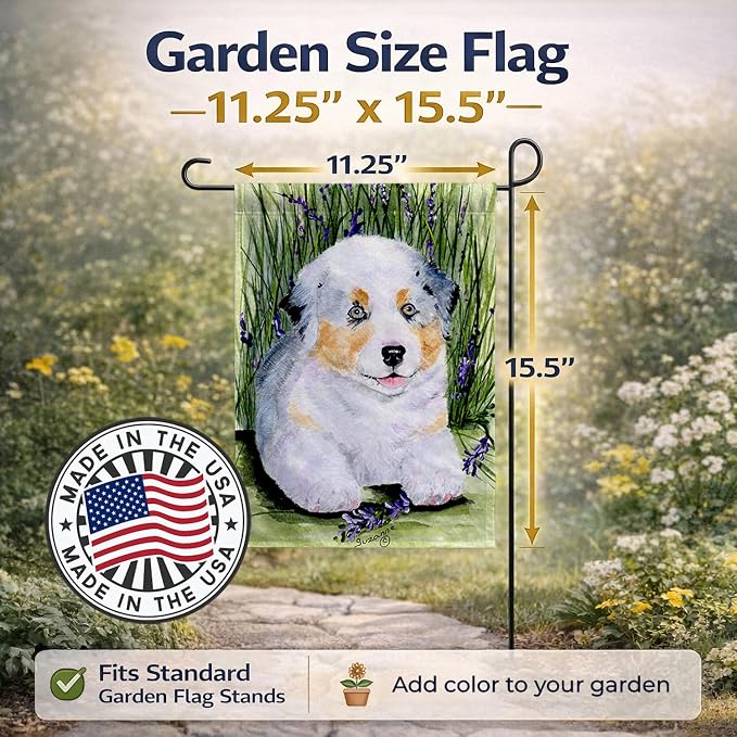 Caroline's Treasures SS8005GF Australian Shepherd Garden Flag Mailbox Flag Decorative Yard Flag Banner Outside Patio Artwork Yard Flower Beds, Garden Size, Multicolor