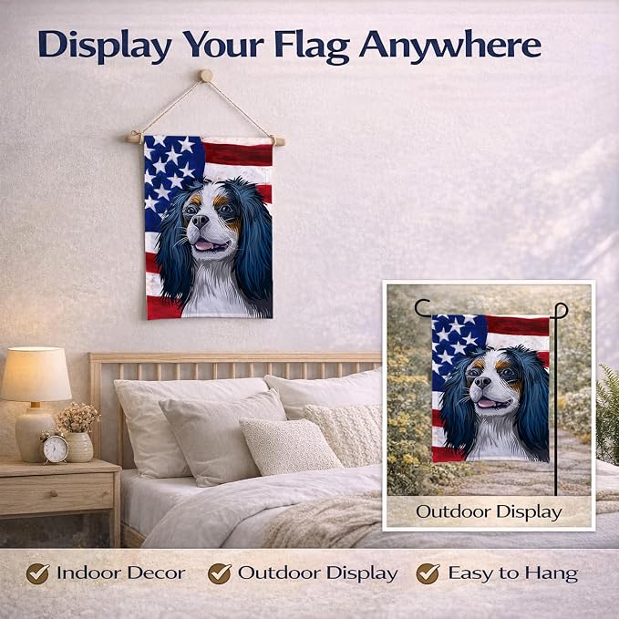Caroline's Treasures CK6591GF King Charles Spaniel American Flag Garden Flag Mailbox Flag Decorative Yard Flag Banner Outside Patio Artwork Yard Flower Beds, Garden Size, Multicolor