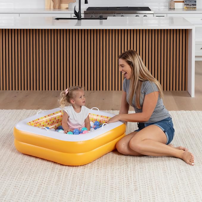 3-in-1 Inflatable Baby Pool, Bathtub & Ball Pit for Toddlers 1-3, Patented Safety Secure Grip Handles, Soft Floor & Drain - Summer Water Toys, First Birthday Gifts, Kiddie Pool for Ages 1 2 3, 34"x10"
