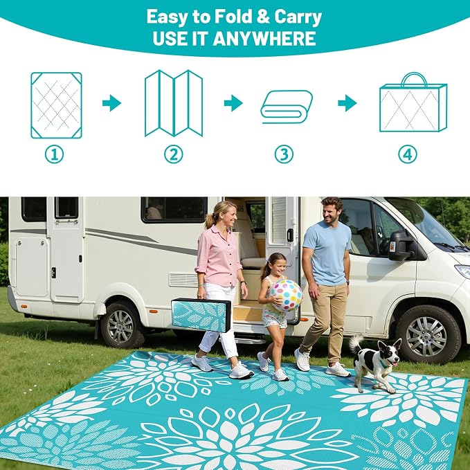 HEBE Waterproof Outdoor Rug 9x12 for Patios, Floral Reversible Plastic Straw Rug Patio Mat, Indoor Outdoor Carpet RV Mat Camping Rug for Deck, Camper, Porch, Balcony, Backyard, Picnic