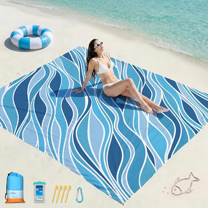 Famstar Beach Blanket Oversized Extra Large 78"X81"/10'X9',Waterproof Sandproof Beach Blanket 2-8 Adults Lightweight Durable for Travel Camping Hiking Picnic