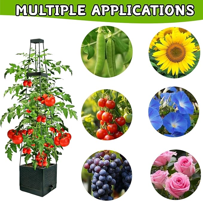 2Pcs Raised Garden Bed Tomato Planter Box with Trellis, 57 Inch Self-Watering Large Tomato Cage for Patio Garden Pots, Climbing Plants Cucumber Vine Vegetables Flowers Outdoor & Indoor