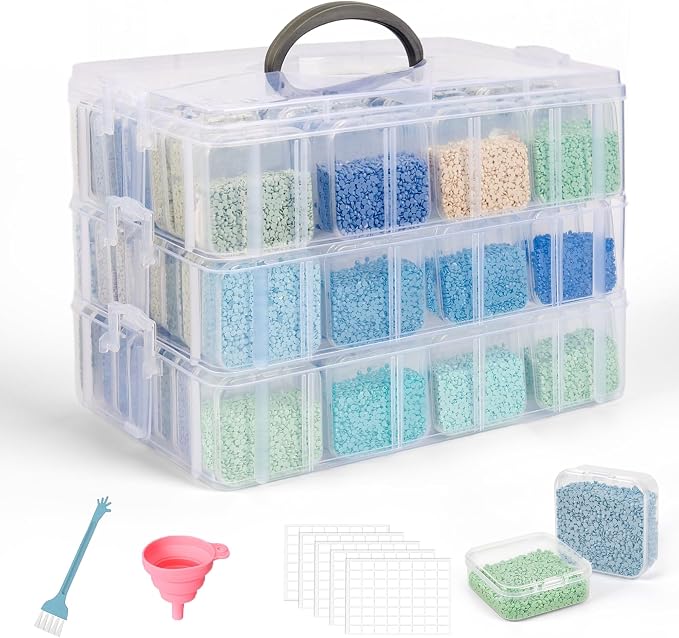 Bead Storage Container, Craft Organizer Box Portable Organizer and Storage Box Stackable Plastic Cases for Bracelet Making DIY Jewelry Nail Charms (3-Tire Bead Organizer)