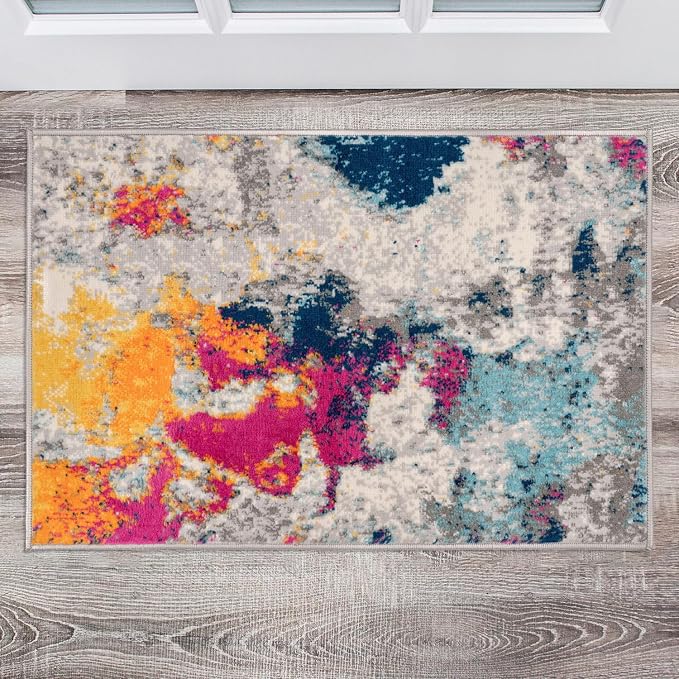 Rugshop Modern Abstract Living Room Non-Shedding Area Rug Multi 2' x 3' | Rectangular, Size 2' x 3', Bedroom, Dining Room, Home Office, Kitchen, Entryway, Hallway, Nursery, Kids Room, Guest Room
