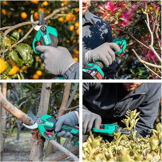 DCA Brushless 20V Battery Powered Electric Pruning Shears Cordless, 1.4" Power Pruner with SK5 High Carbon Steel Blade & 2.0Ah Batteries, Professional Tree Branch Cutter for Yard Tree Flower Trimming