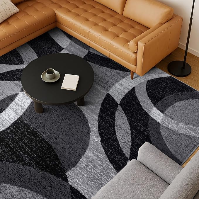 Rugshop Abstract Circles Contemporary High Traffic Area Rug Gray 6'6" x 9' | Rectangular, Size 6'6" x 9', Living Room, Bedroom, Dining Room, Home Office, Kitchen, Entryway, Hallway, Nursery, Kids Room