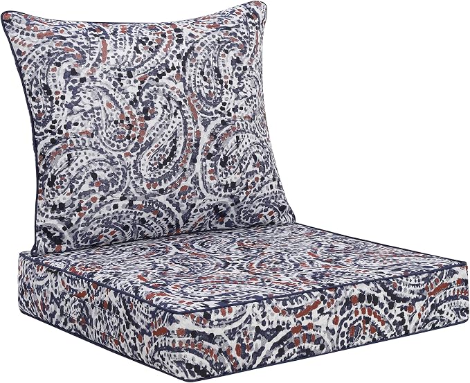 Favoyard Outdoor Deep Seat Patio Cushions Set, 19 x 19 Inch Rainproof & 3-Year Fade Resistant Patio Furniture Cushion, Removable Bottom & Back Cushion with Ties for Yard, Garden, Teardrop Blue