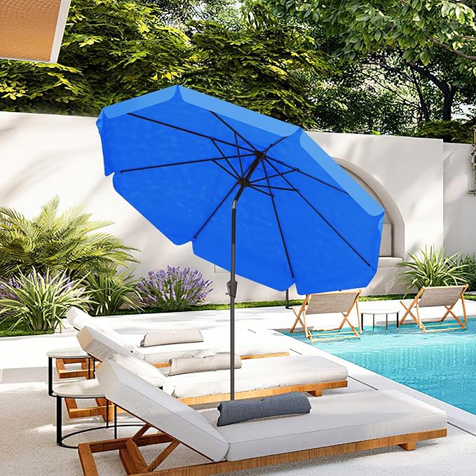 JEAREY 9 FT Patio Umbrella Outdoor, Table Umbrellas Market Umbrella w/Push Button Tilt/Crank, 8 Sturdy Ribs(Royal Blue)