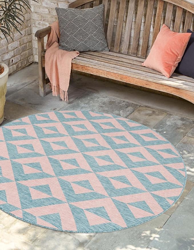 Jill Zarin Jill Zarin Outdoor Collection Area Rug - Napa (10' 8" Round Pink and Aqua/Light Blue)