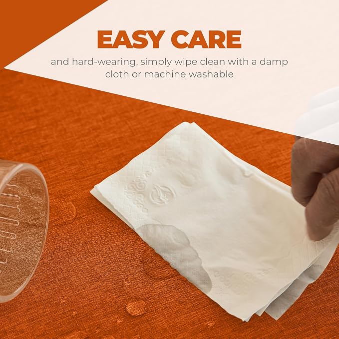 Decorelia Faux Linen Fall Round Tablecloths 60 inch, Waterproof Decorative Washable Texture Rustic Circle Table Cloth Cover for Dining Kitchen Party Farmhouse Outdoor(60 Inch,Round (2-4 Seats),Rust)