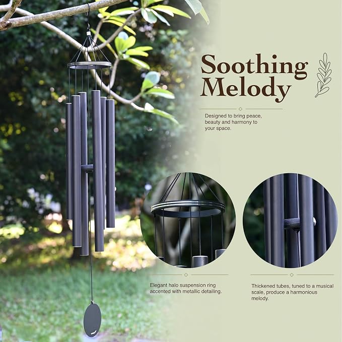 Vanquer Wind Chimes for Outside Deep Tone - 48'' Wind Chimes Outdoor Clearance, Deep Tone, Memorial WindChimes, Outdoor Décor, Wind Spinner, Sympathy Gift, Patio, Home Décor (Black)