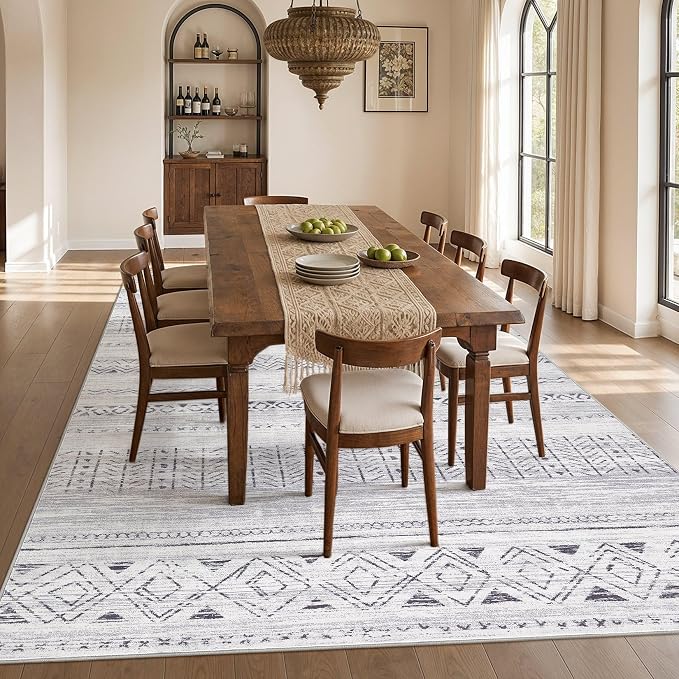 cotiled Boho 5x8 Area Rugs for Living Room: Soft Moroccan Washable Rug | Solve Modern Neutral Trendy Home Decor - Stain Resistan Indoor Carpet for Bedroom Dining Room Dark Grey