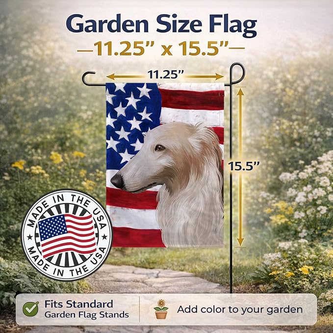 Caroline's Treasures CK6449GF Borzoi Dog American Flag Garden Flag Mailbox Flag Decorative Yard Flag Banner Outside Patio Artwork Yard Flower Beds, Garden Size, Multicolor