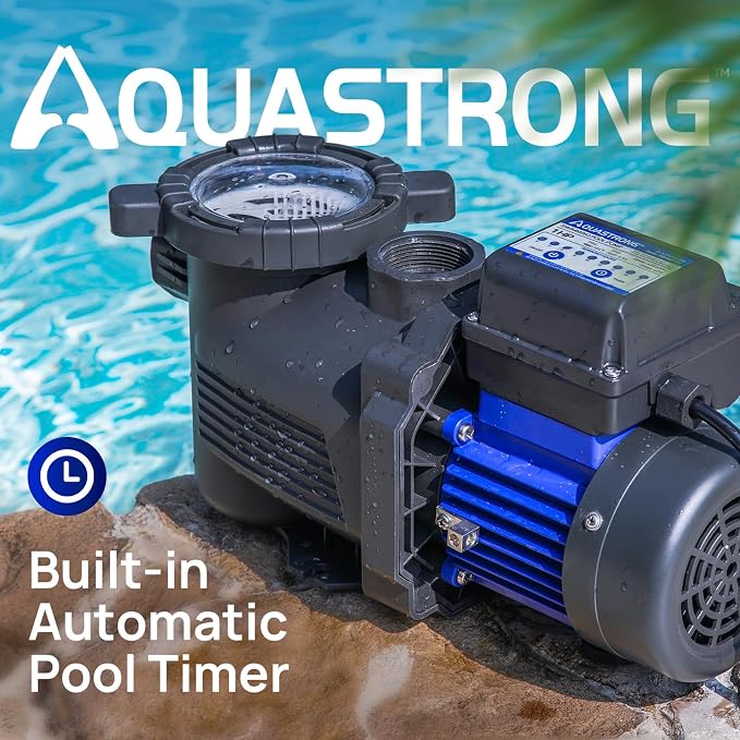 AQUASTRONG 1 HP Above Ground Pool Pump with Timer, 1.25"&1.5''adapter, 115V, 4945GPH, High Flow, Powerful Self Primming Swimming Pool Pumps with Filter Basket