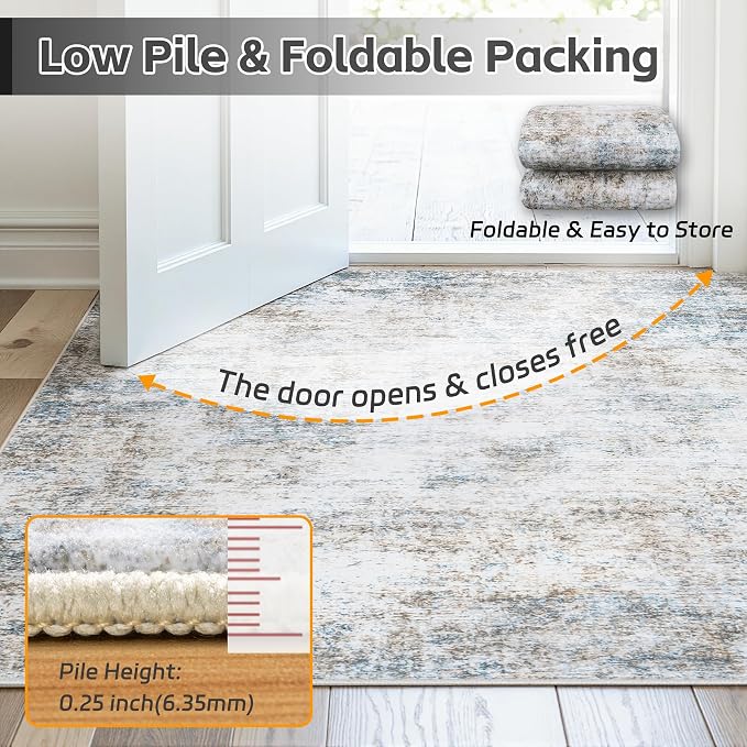 5x7 Area Rugs for Living Room: Washable Soft Brown White Abstract Carpet | Non-Slip TPE & Stain Resistant,0.25" Low-Pile,Kids Pet Friendly Modern Decor for Dining Room Farmhouse Office, Non-Shedding