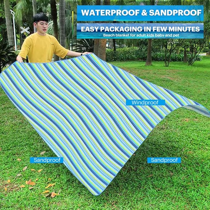 PUPOPIK Extra Large Beach Blanket Outdoor Picnic Blankets, Foldable Waterproof Sand Free Beach Mats Picnic Mat for Festival BBQ Park Grass Lawn Camping Hiking Travel Concerts (Blue 2, 80x60 in)
