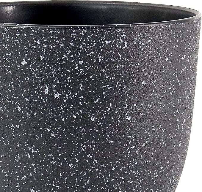 UOUZ 12/10/9 Large Modern Plant Pots, Plastic Planters with Drainage Holes and Saucers for Indoor Outdoor Plants Flowers, Black Speckles