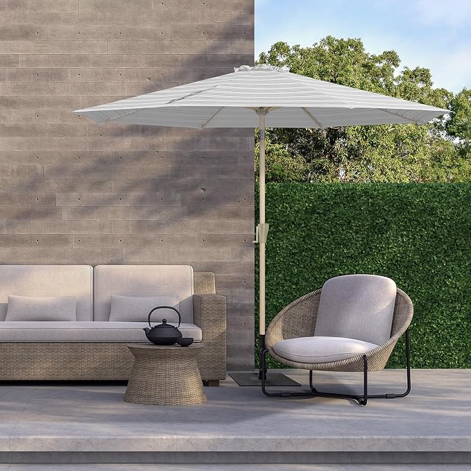 Tempera Striped Patio Umbrellas Outdoor Table Market Umbrellas with Crank & Pust Button Tilt|Auto-Tilt, 8 Steel Ribs, High Color-Fastness Canopy