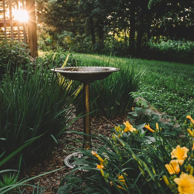 Backyard Expressions Outdoor Garden Bird Bath - Bronze - Weather Resistant Polyresin - 27 Inch