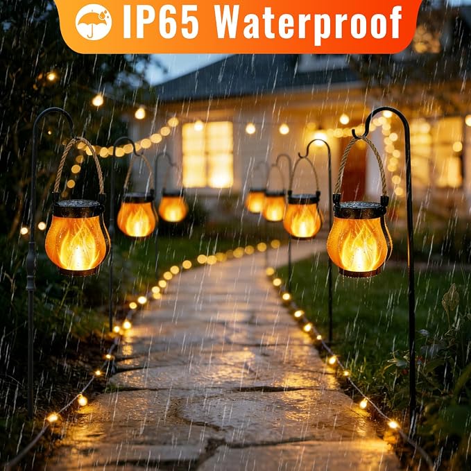 Upgraded 2 Pack Solar Lanterns, Solar Lights Outdoor, Solar Flame Lanterns, 2 Lighting Modes & Dual Charging Way USB & Solar Powered, Solar Lanterns Outdoor Waterproof for Patio Yard Porch Lawn Decor